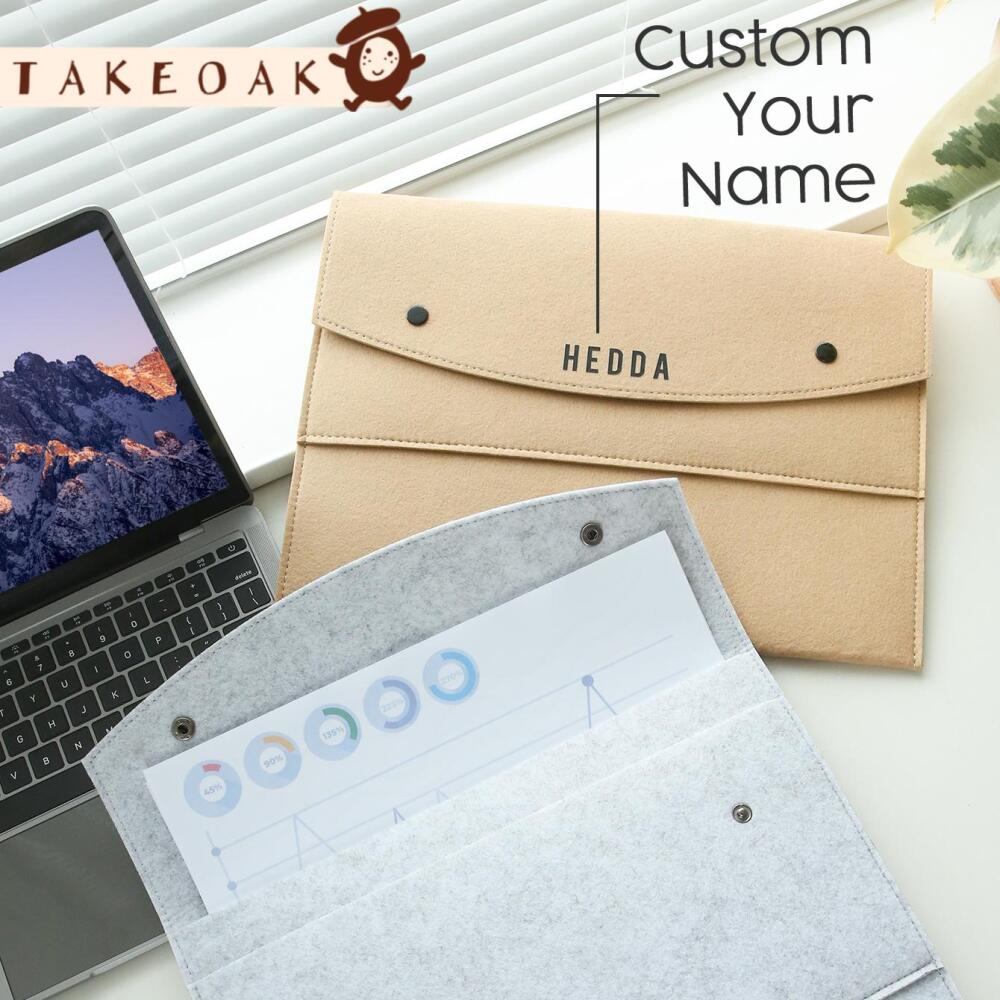 Laptop Accessories Name - カスタムネーム入りフェルト製ドキュメントフォルダ、スナップボタン封筒型ファイルバッグ、オフィスオーガナイザー、名入れビジネスギフト、旅行用収納バッグ